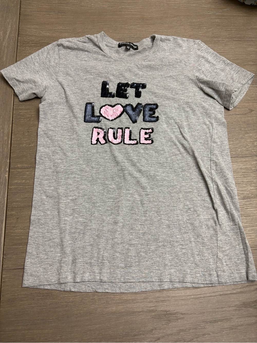Markus Lupfer Gray 'Let Love Rule' Sequin Tee women’s